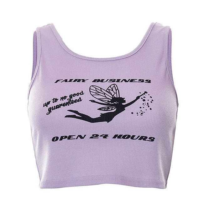 Fairy Business Ribbed Top-Tops-MAUV STUDIO-STREETWEAR-Y2K-CLOTHING