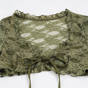 Fairy Grunge Lace Top with lace trim, Y2K long sleeve top styled with low rise bottoms