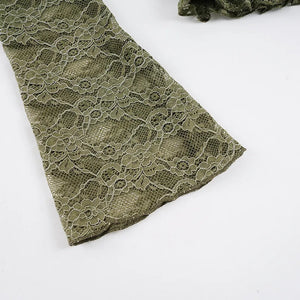 Fairy Grunge Lace Top with lace trim, Y2K long sleeve top styled with low rise bottoms