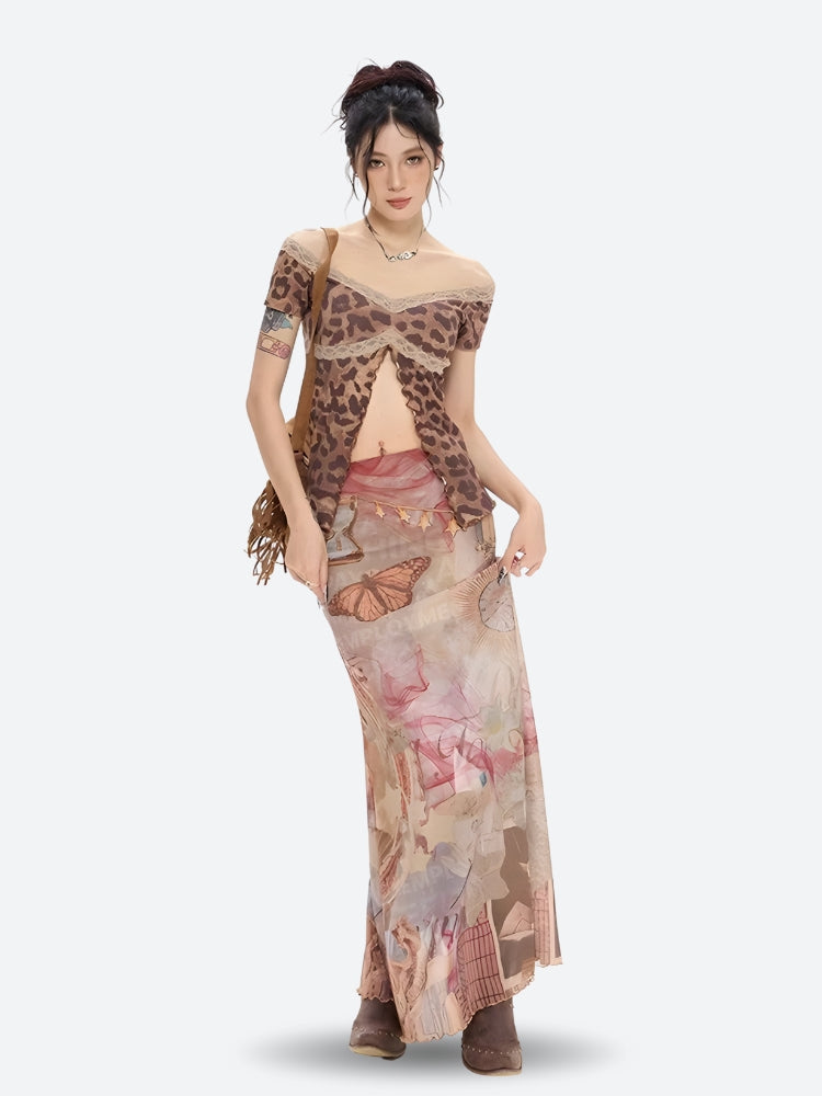 , Y2K skirt styled with a crop top