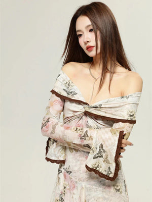 Fairycore Butterfly Off Shoulder Midi Dress view 5 | MAUVSTUDIO®