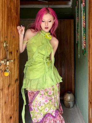 Fairycore Floral Ruffled Top – MAUVSTUDIO®