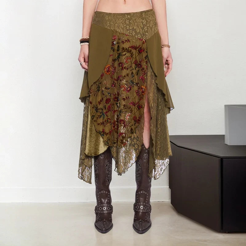 , Y2K skirt styled with a crop top