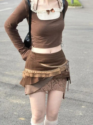 , Y2K skirt styled with a crop top