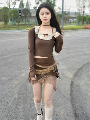 , Y2K skirt styled with a crop top