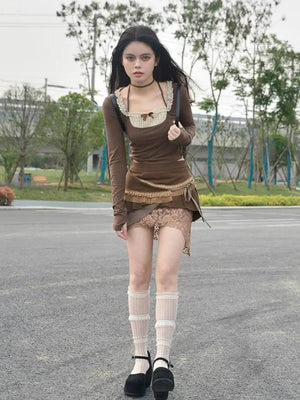 , Y2K skirt styled with a crop top