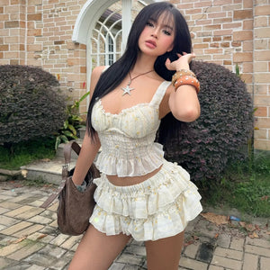 , Y2K skirt styled with a crop top