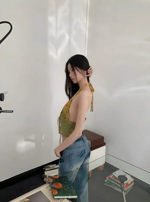 Floral Tie Front Halter Crop Top – MAUVSTUDIO®
