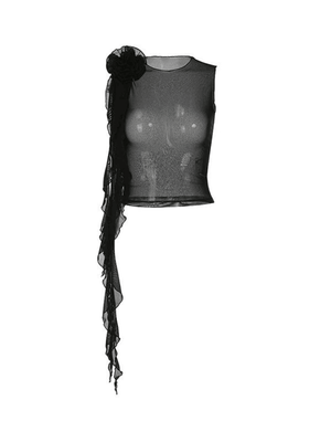 Flower Embellish Sheer Mesh Cropped Tank Top