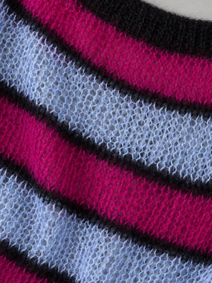 Fuzzy Stripe Off Shoulder Sweater