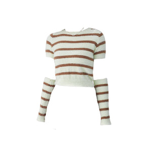 Fuzzy Striped Top + Gloves Set