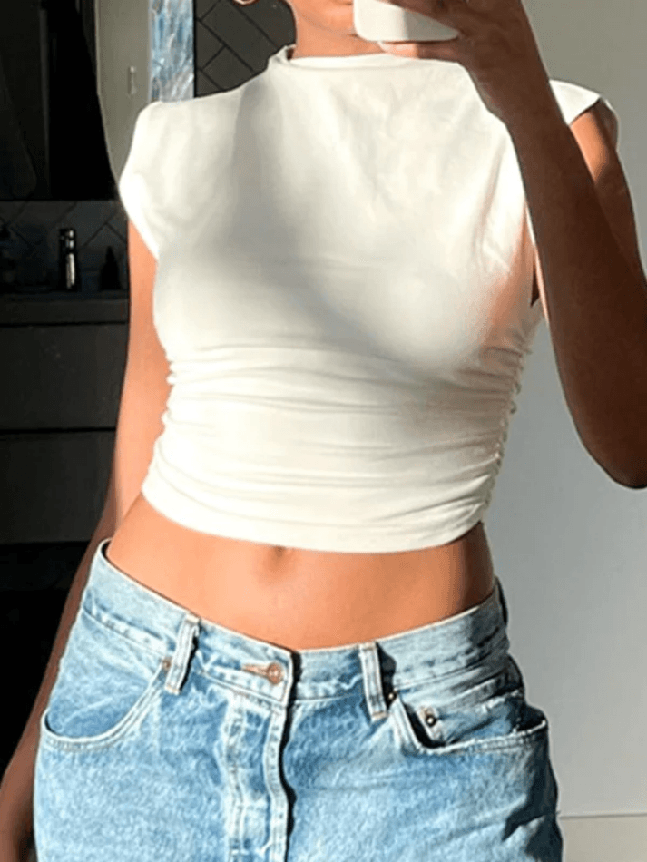 Gathered Navel Casual Cropped Tank Top