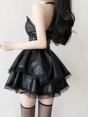 Goth Faux Leather Mini Dress view 2 | MAUVSTUDIO®