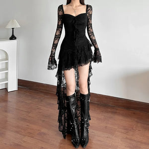 Goth Lace Mullet Mini Dress view 3 | MAUVSTUDIO®