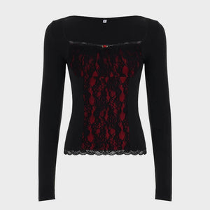 Goth Red Lace Panel Top – MAUVSTUDIO®