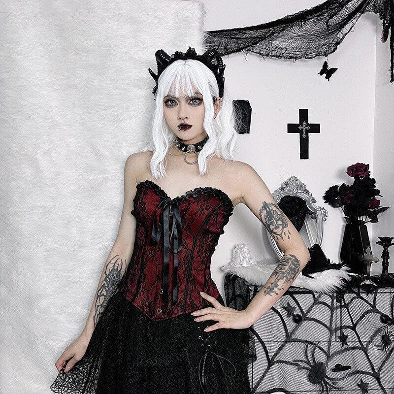 Goth Ribbon Detailed Corset Top