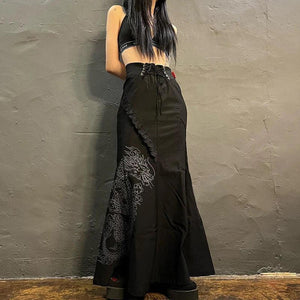 Gothic Dragon Printed Midi Skirt