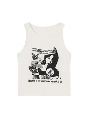 Gothic Punk Printed Rib Crop Tank Top