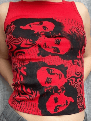 Gothic Screen Print Crop Tank Top