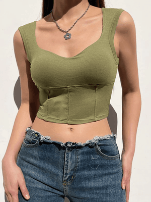 Green Padded Cropped Tank Top