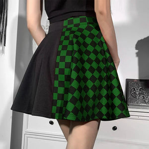 Grunge Checked A-Line Mini Skirt, Y2K mini skirt styled with a crop top