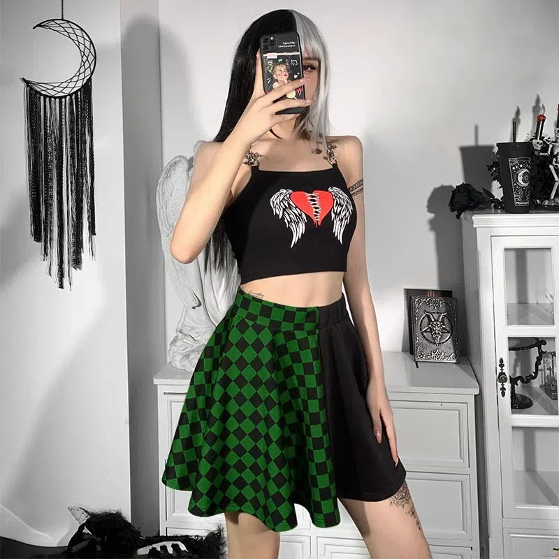 , Y2K skirt styled with a crop top