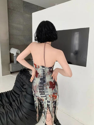 Grunge Cut Out Split Midi Dress view 3 | MAUVSTUDIO®