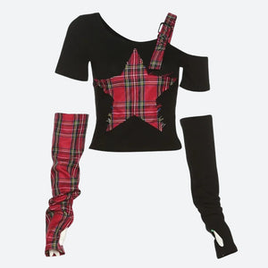 Grunge Plaid Star Patch Top – MAUVSTUDIO®