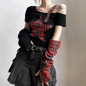 Grunge Plaid Star Patch Top – MAUVSTUDIO®