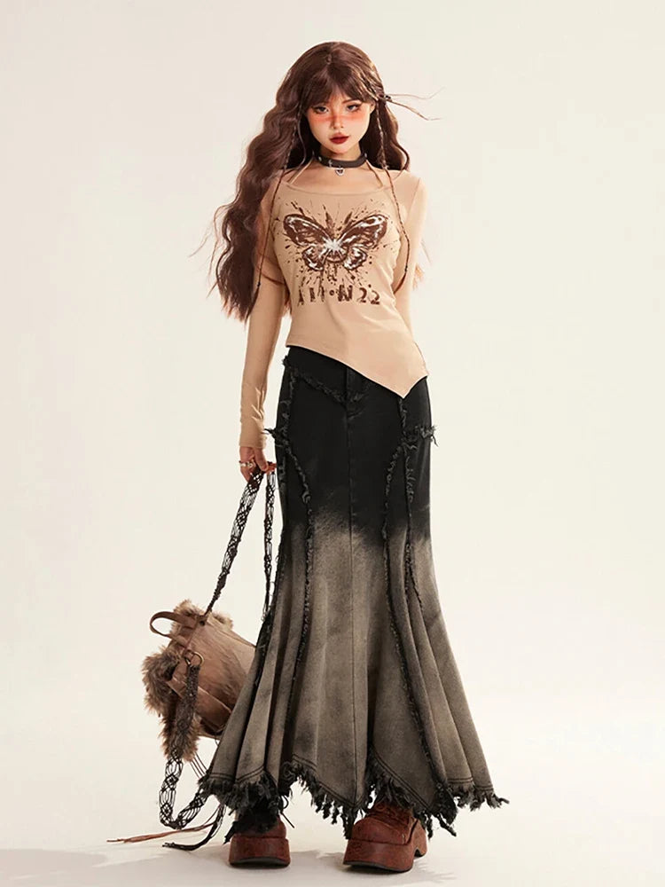 , Y2K skirt styled with a crop top
