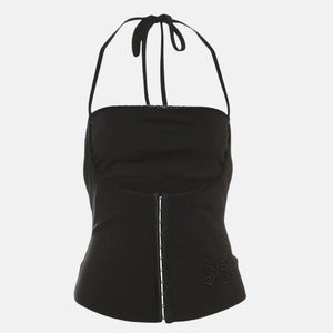 Halter Corset Front Top with halter neck, Y2K corset styled with low rise bottoms