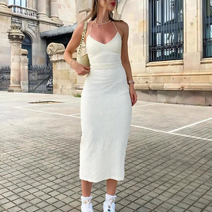 Halter Neck Backless Split Midi Dress view 6 | MAUVSTUDIO®