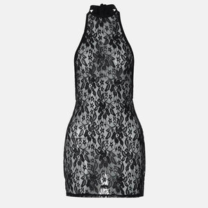 Halter Neck Sheer Lace Dress view 4 | MAUVSTUDIO®