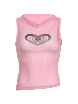 Heart Print See Through Tank Top