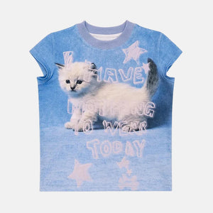 I Have Nothing To Wear Tee with cropped cut, Y2K baby tee styled with low rise bottoms