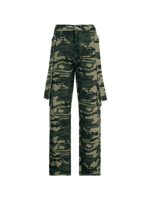 Jean Cargo Camo Baggy à Bretelles Détachables