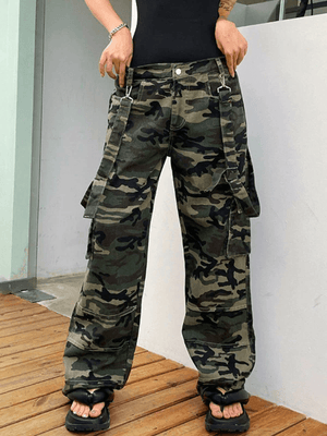 Jean Cargo Camo Baggy à Bretelles Détachables