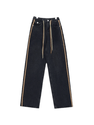 Jean boyfriend à cordon de serrage et rayures latérales