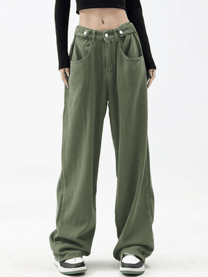 Jean boyfriend baggy vert boutonné