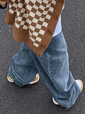 Jean boyfriend bleu délavé à ceinture