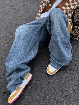 Jean boyfriend bleu délavé à ceinture