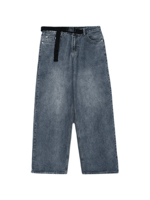 Jean boyfriend bleu délavé à ceinture