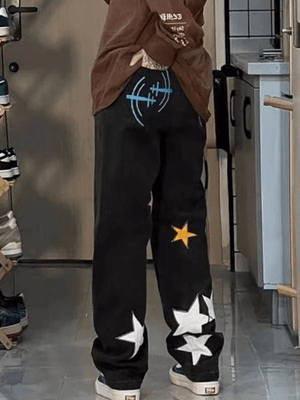 Jean boyfriend coupe droite à patch étoile