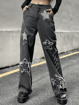 Jean boyfriend déchiré Vintage Star Patch