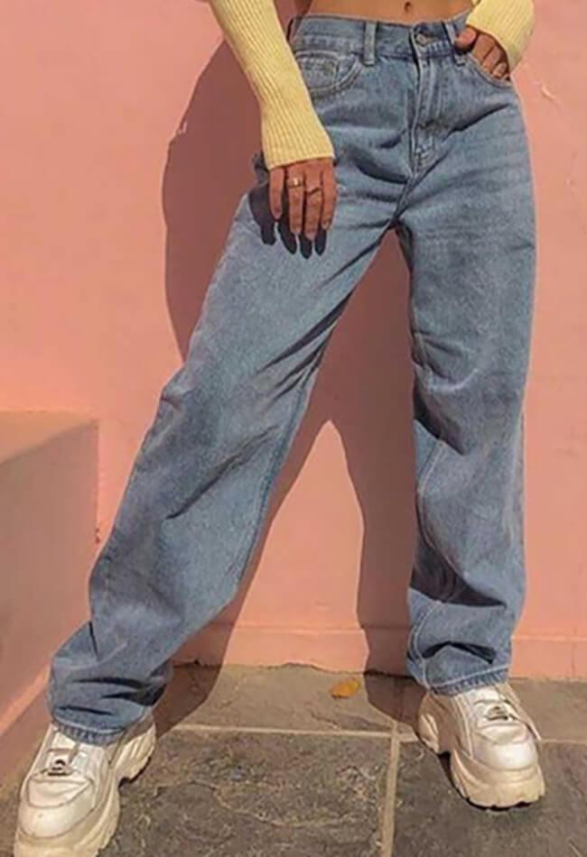 Jean boyfriend délavé à taille haute-Jeans-MAUV STUDIO-STREETWEAR-Y2K-CLOTHING