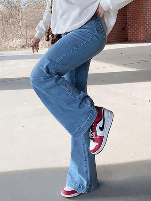 Jean boyfriend délavé à taille moyenne