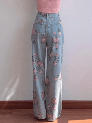 Jean boyfriend fleuri à taille haute