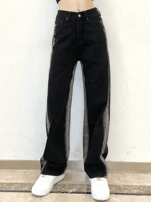 Jean boyfriend rayé noir délavé