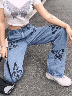 Jean boyfriend taille haute papillon