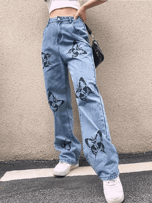 Jean boyfriend taille haute papillon